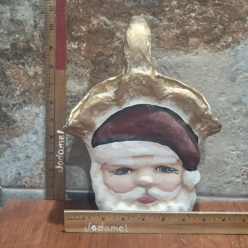 Paper Mache Santa Basket Candy Container Christmas Decoration